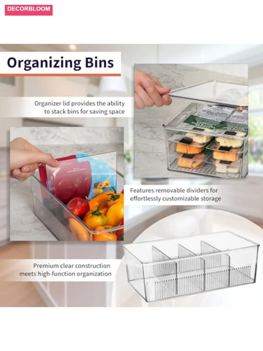 Pantry Organization Bins with Removable Dividers & Lids – 2 Pack Kitchen Storage